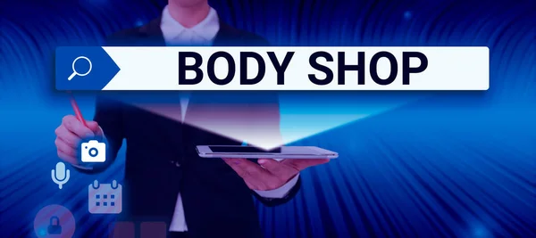 Legenda Conceitual Body Shop Conceito Que Significa Uma Loja Onde — Fotografia de Stock