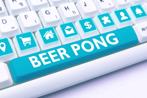 Handwriting text Beer Pong, Word Written on a game with a set of beer-containing cups and bouncing or tossing a Ping-Pong ball