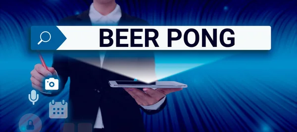 Sign Exibindo Beer Pong Visão Geral Negócio Jogo Com Conjunto — Fotografia de Stock