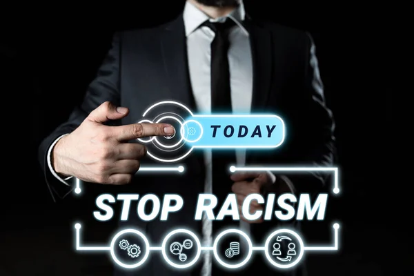 Señal Que Muestra Stop Racism Foto Conceptual Poner Fin Antagonismo —  Fotos de Stock