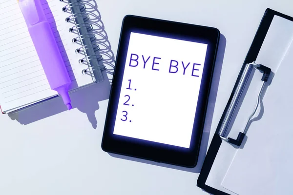 Написання Тексту Bye Bye Презентація Бізнесу Вітання Залишив Прощавай Побачимося — стокове фото