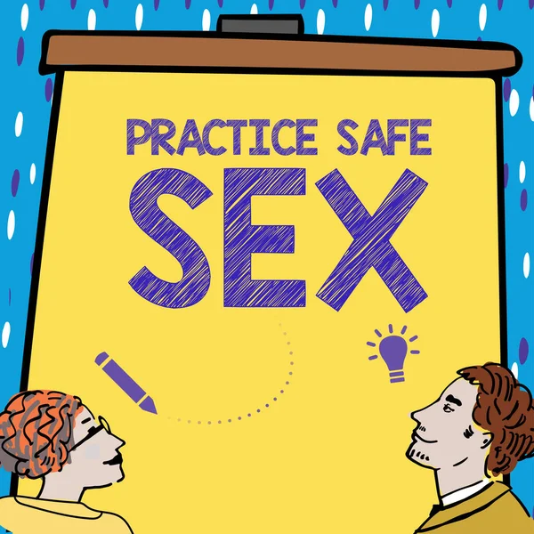 说明实行安全性行为的文字标志 概念照片交流 为避免性接触疾病采取的措施 — 图库照片