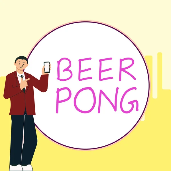 Hand writing sign Beer Pong, Business approach a game with a set of beer-containing cups and bouncing or tossing a Ping-Pong ball