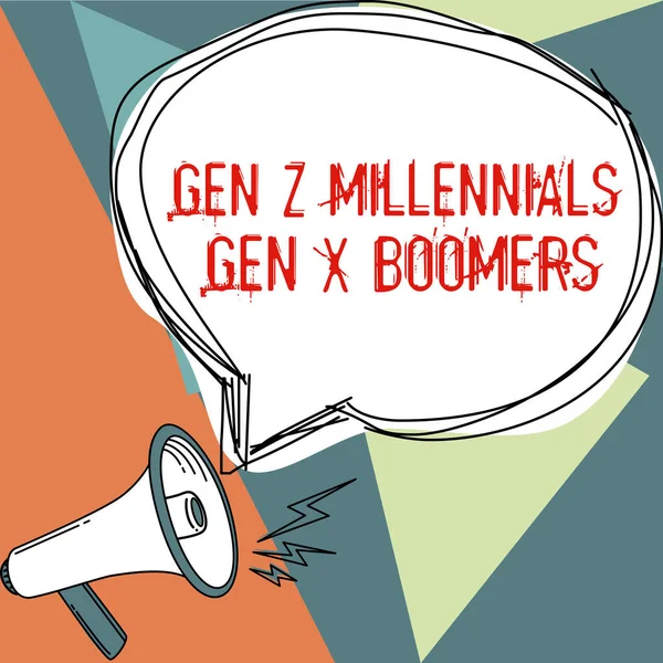 Teks Tulisan Tangan Gen Millennials Gen Boomers Konsep Internet Perbedaan — Stok Foto