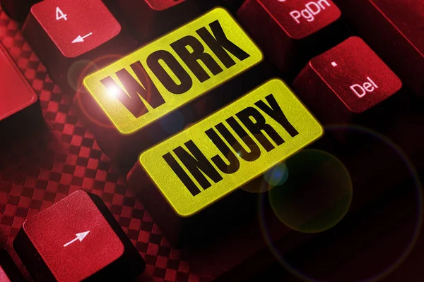 stock image Writing displaying text Work Injury, Word Written on Accident in job Danger Unsecure conditions Hurt Trauma