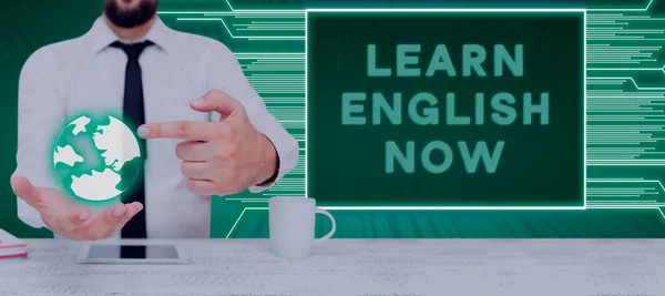 Texto Caligrafia Aprenda Inglês Agora Word Escrito Ganhar Adquirir Conhecimento — Fotografia de Stock