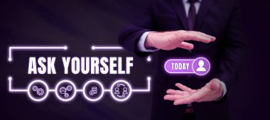 Metin yazma. Kendine sor, kavramsal fotoğraf. Geleceği düşün.