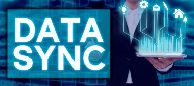 Farklı kaynaklar tarafından sürekli olarak üretilen ilham kaynağı Data Sync, Business idea data 'yı gösteren metin