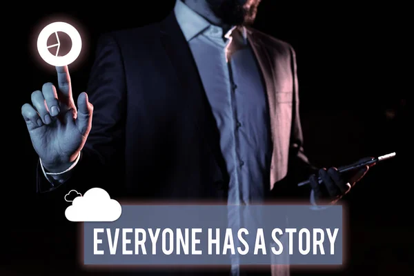 Text Schreiben Jeder Hat Eine Geschichte Geschäftskonzept Hintergrundgeschichten Erzählen Geschichten — Stockfoto