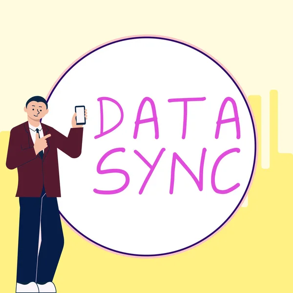 Hand writing sign Data Sync, Word for data that is continuously generated by different sources