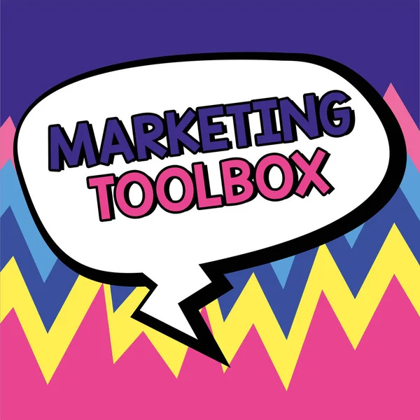 Schilder Mit Marketing Toolbox Geschäftsansatz Mittel Zur Förderung Eines Produkts — Stockfoto