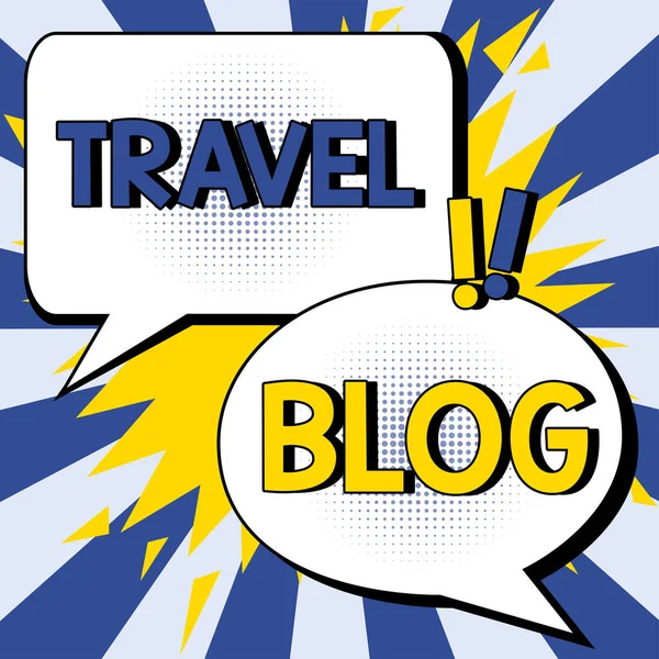 コンセプトキャプション Travel Blogビジネスアプローチ世界中の場所の考えや経験を共有する — ストック写真