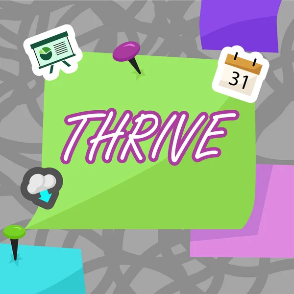 Ręczne Pisanie Znak Thrive Pomysł Biznes Myśl Pozytywnie Kontynuuj Prosperować — Zdjęcie stockowe