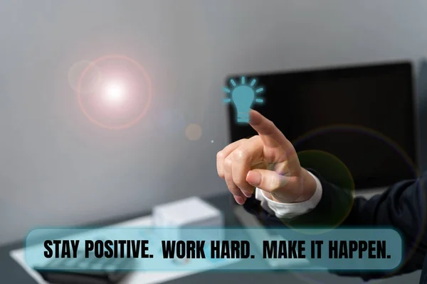 Bildunterschrift Bleiben Sie Positiv Harte Arbeit Make Happening Geschäftsansatz Inspiration — Stockfoto