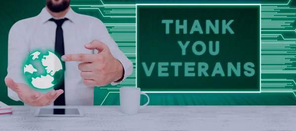 Sinal Escrita Mão Obrigado Veteranos Foto Conceitual Expressão Gratidão Saudações — Fotografia de Stock