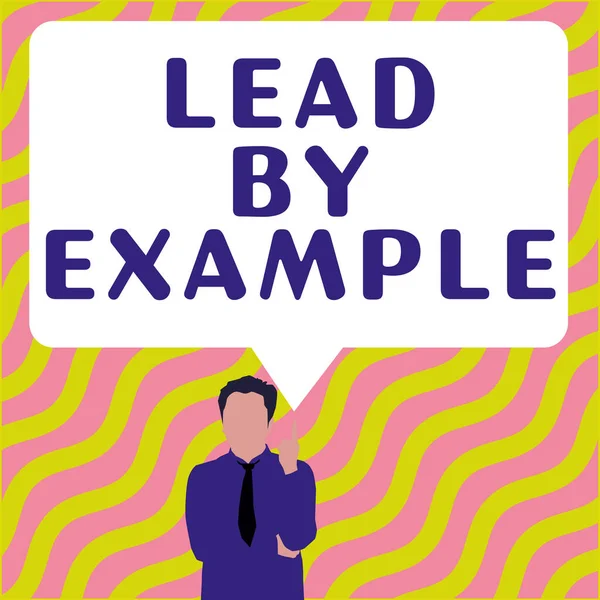 Text caption presenting Lead By Example, Business showcase Be a mentor leader follow the rules give examples Coach