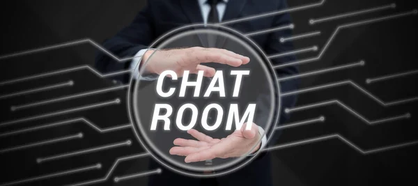 Hand writing sign Chat Room, Conceptual photo area on the Internet or computer network where users communicate