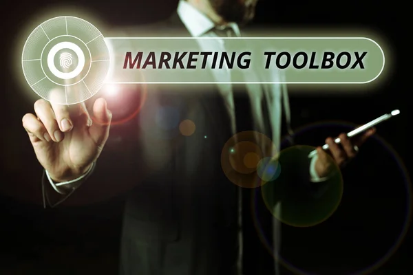 Handschreibzeichen Marketing Toolbox Internet Konzept Mittel Zur Förderung Eines Produkts — Stockfoto