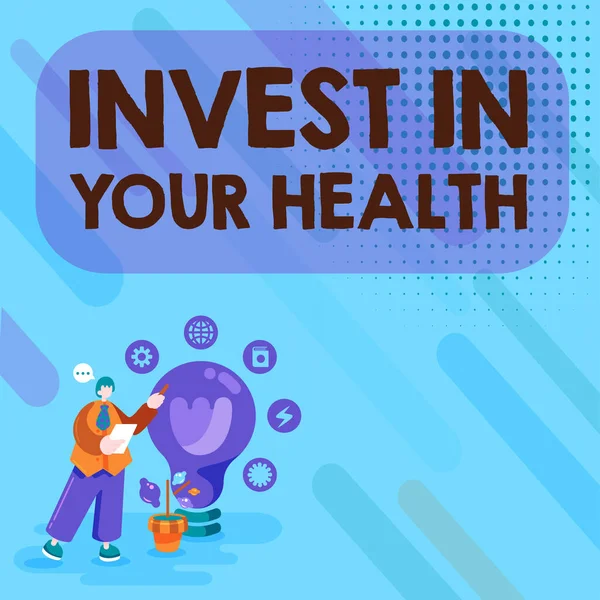 Schild Mit Der Aufschrift Invest Your Health Business Overview Live — Stockfoto