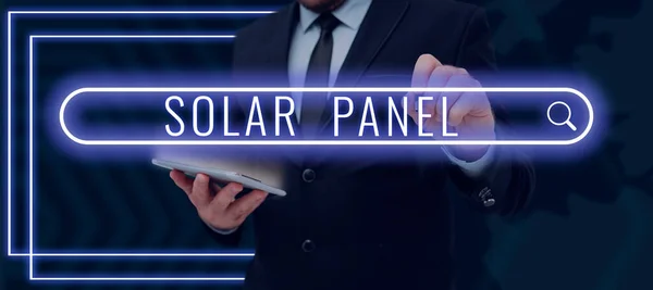 Sign Displaying Solar Panel Επιχειρηματική Επισκόπηση Σχεδιαστεί Για Απορροφήσει Ακτίνες — Φωτογραφία Αρχείου