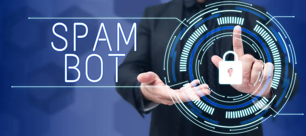 Znak Tekstowy Pokazujący Spam Bot Internet Concept Autonomiczny Program Internecie — Zdjęcie stockowe