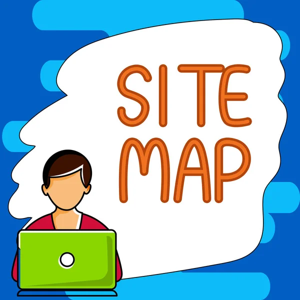 サイトマップの表示に署名する ユーザーと検索エンジンの両方がサイトをナビゲートするのに役立つように設計されたビジネスコンセプト — ストック写真