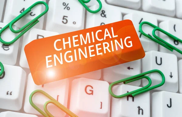 Text caption presenting Chemical Engineering, Word for developing things dealing with the industrial application of chemistry