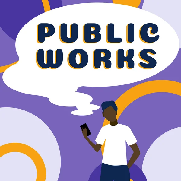 公共工程 商业概览 Public Works Business Overview 描述在公众人群中对事件的观看 — 图库照片