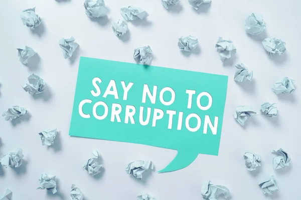 부패를 거절하라는 문구가 표지판 개념을 소개하는 분권화 — 스톡 사진