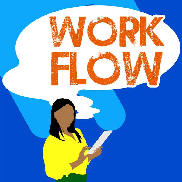 Podpis Tekstowy Przedstawiający Work Flow Business Showcase Ciągłość Określonego Zadania — Zdjęcie stockowe