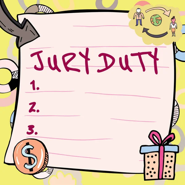 Handschrifttekst Jury Duty Concept Betekent Verplichting Een Periode Van Optreden — Stockfoto