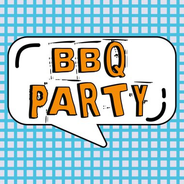 Kavramsal manşet Bbq Party, iş fikri genellikle odun üzerinde et tüttürerek ya da kömürle yapılır.