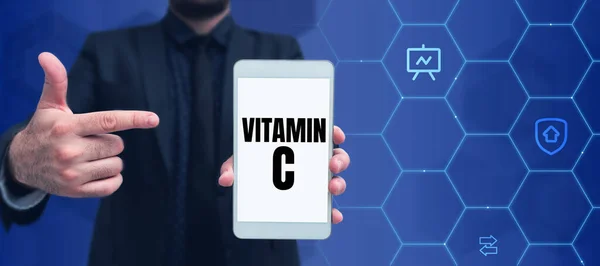 Lham Veren Vitamini Metnini Gösteriyor Şifa Veriyor Vücudun Demir Akrep — Stok fotoğraf