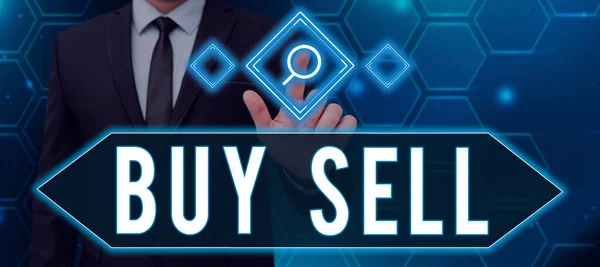 Podpis Tekstowy Prezentujący Buy Sell Business Concept Kupno Sprzedaż Towarów — Zdjęcie stockowe