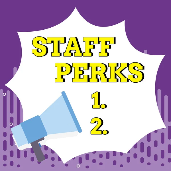 Assinar Exibindo Perks Staff Palavra Escrito Benefícios Trabalhadores Bônus Remuneração — Fotografia de Stock
