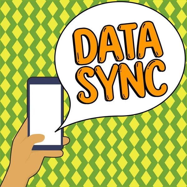 Tekst Weergeven Data Sync Concept Betekent Data Die Continu Wordt — Stockfoto