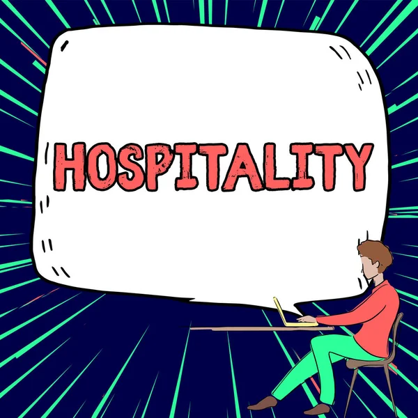 Inspiración Mostrando Signo Hospitalidad Palabra Para Recepción Amable Generosa Entretenimiento — Foto de Stock