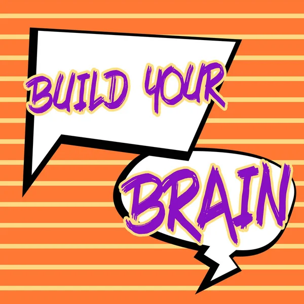 展示你的大脑的标志 关于保持或提高认知能力的心理活动的文字 — 图库照片