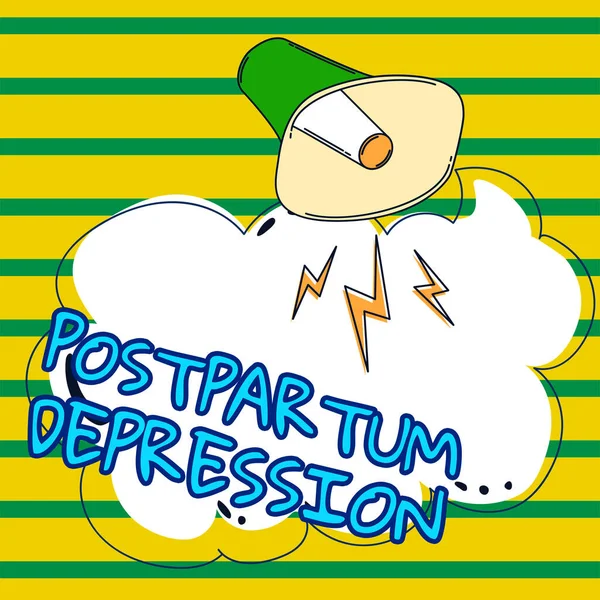 Conceptual caption Postpartum Depression, Business showcase a mood disorder involving intense depression after giving birth