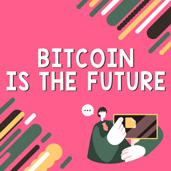Bildunterschrift Bitcoin Ist Die Zukunft Digitaler Fotomarkt Auf Dem Händler — Stockfoto