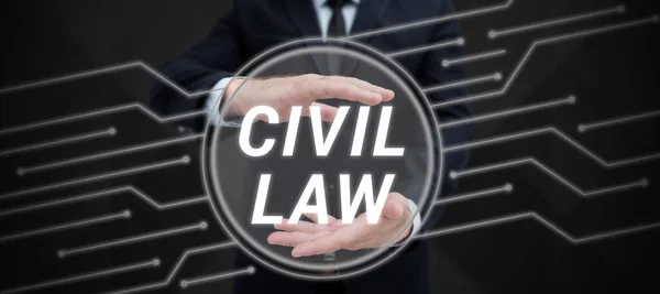 Conceptual caption Civil Law, Internet Concept Law concerned with private relations between members of community
