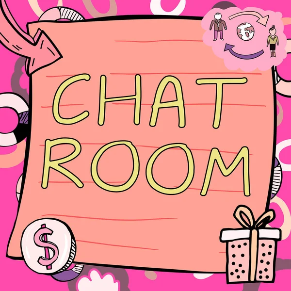 Text caption presenting Chat Room, Word for area on the Internet or computer network where users communicate