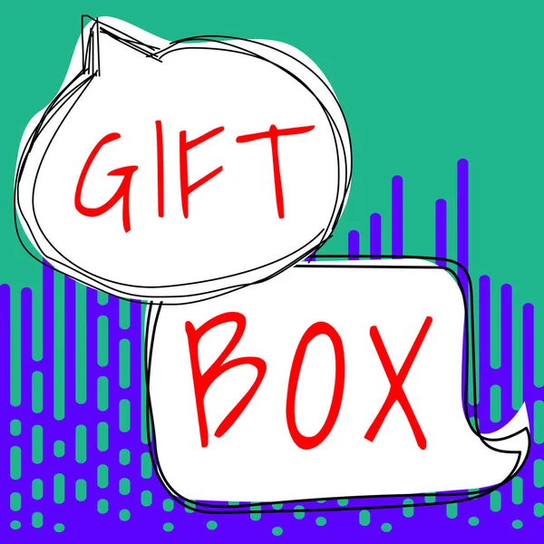 Pisanie Wyświetlania Tekstu Gift Box Koncepcja Znaczenie Mały Pojemnik Wzorami — Zdjęcie stockowe