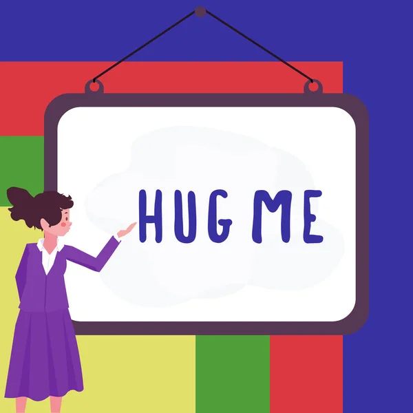 Hug 텍스트 개념은 누군가가 따뜻하게 포옹하거나 달라고 요청하는 — 스톡 사진