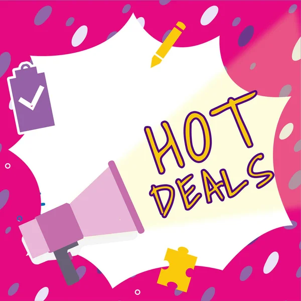 Teksten Weergeven Hot Deals Business Showcase Een Overeenkomst Waarbij Een — Stockfoto