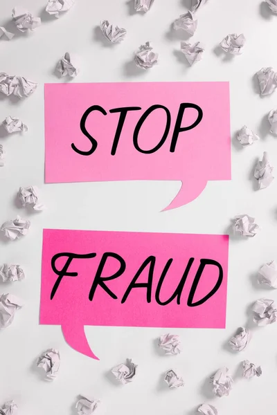 Inspiração Mostrando Sinal Stop Fraud Campanha Fotos Conceituais Aconselha Pessoas — Fotografia de Stock