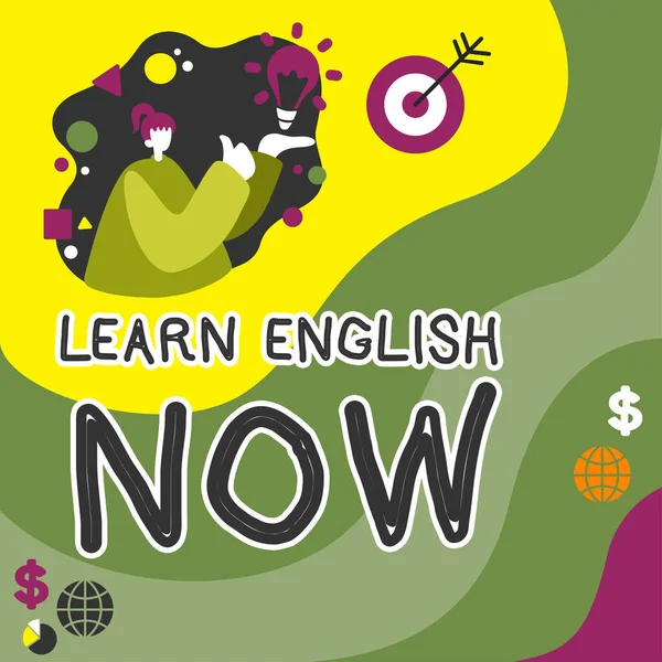 Tanda Tulisan Tangan Pelajari Bahasa Inggris Sekarang Ide Bisnis Memperoleh — Stok Foto