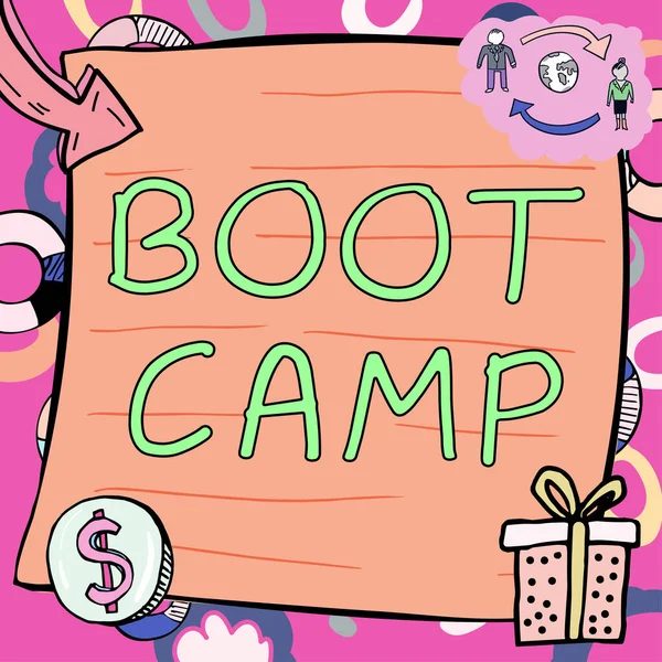 Sign Exibindo Boot Camp Business Abordagem Campo Treinamento Militar Para — Fotografia de Stock