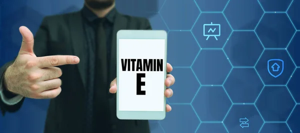 Textová Značka Zobrazující Vitamin Koncepční Foto Antioxidant Chrání Tělesnou Tkáň — Stock fotografie
