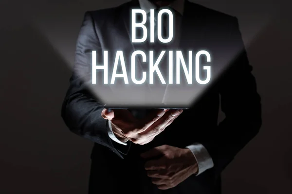 Texto Que Presenta Bio Hacking Concepto Que Significa Explotar Material —  Fotos de Stock